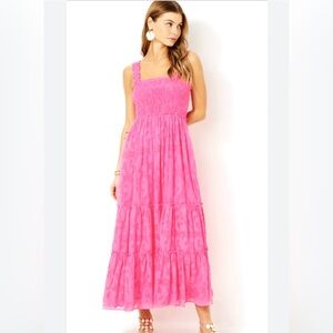 Lilly Pulitzer “Hadly” Smocked PINK Maxi Dress size L
